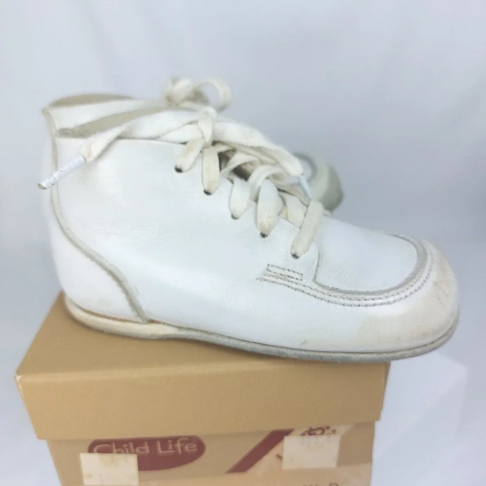 Vintage Child‎ Life Baby Shoes High Boot White Leather Walking  Size 3.5 D 440
